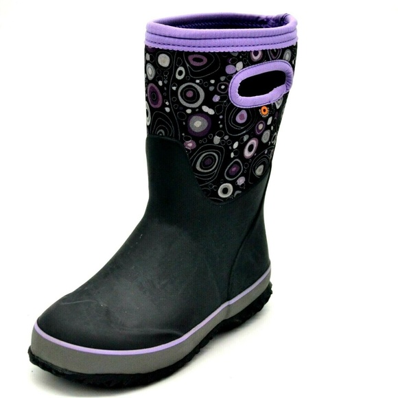 Bogs Purple Circle Pink Print Insulated Winter Snow Rain Boots Girls Waterproof